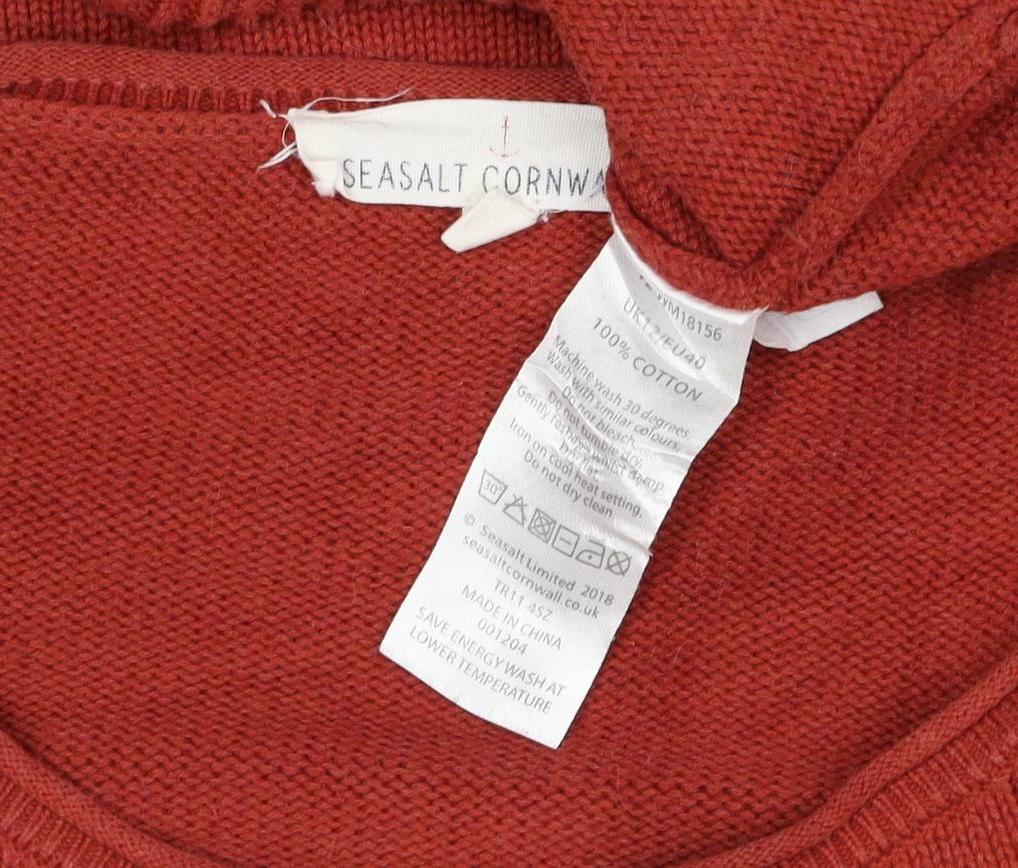 Seasalt Cornwall Women Red Size 14 Cotton Knit Round Neck Pocket Jumper