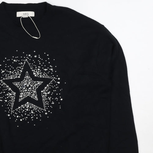Marks and Spencer Women Black S Star Rhinestone Crew Neck Knit Jumper