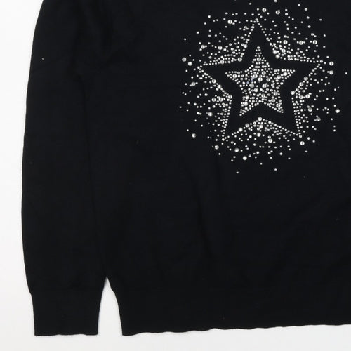 Marks and Spencer Women Black S Star Rhinestone Crew Neck Knit Jumper