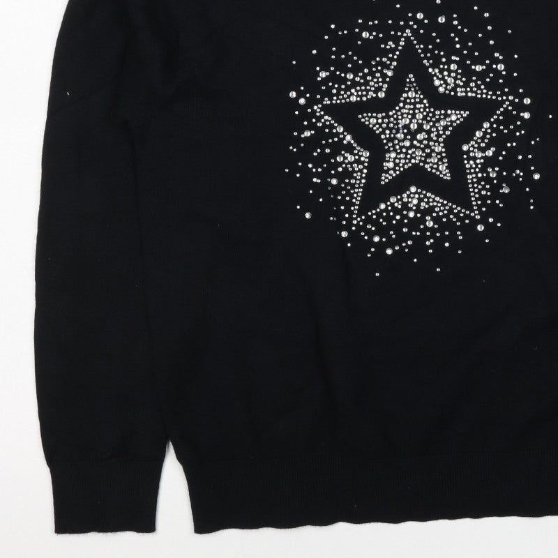 Marks and Spencer Women Black S Star Rhinestone Crew Neck Knit Jumper