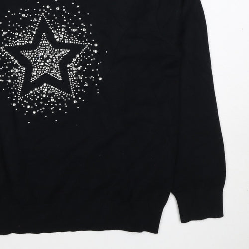 Marks and Spencer Women Black S Star Rhinestone Crew Neck Knit Jumper