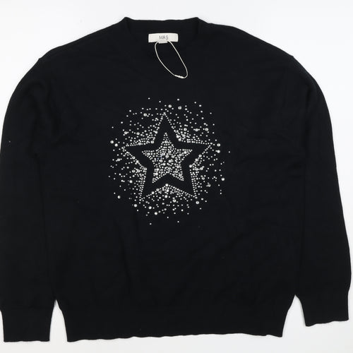 Marks and Spencer Women Black S Star Rhinestone Crew Neck Knit Jumper