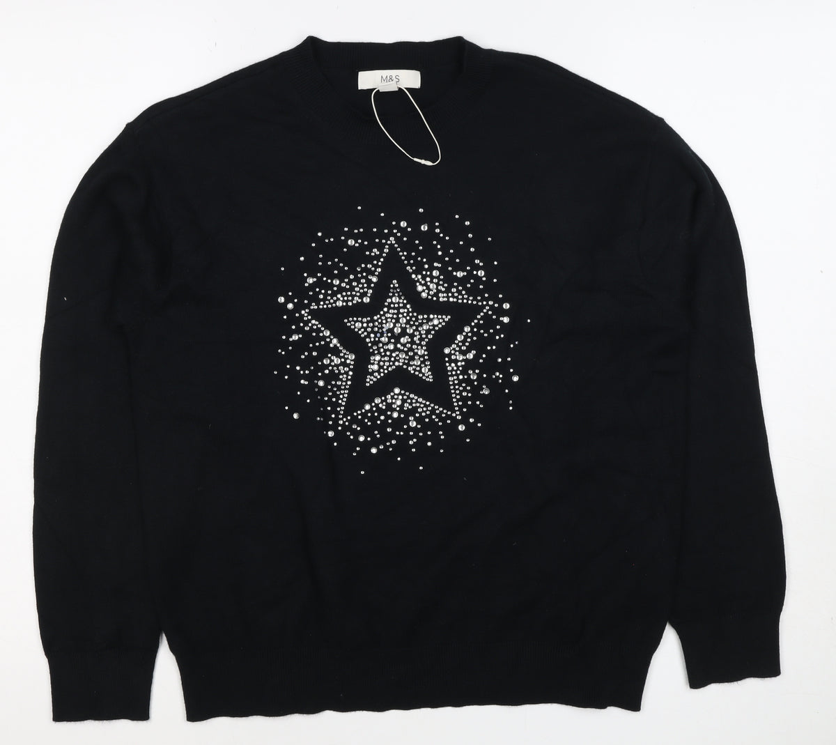 Marks and Spencer Women Black S Star Rhinestone Crew Neck Knit Jumper