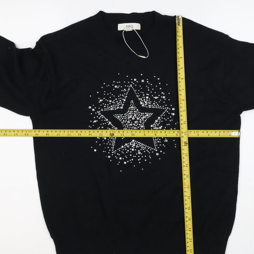Marks and Spencer Women Black S Star Rhinestone Crew Neck Knit Jumper