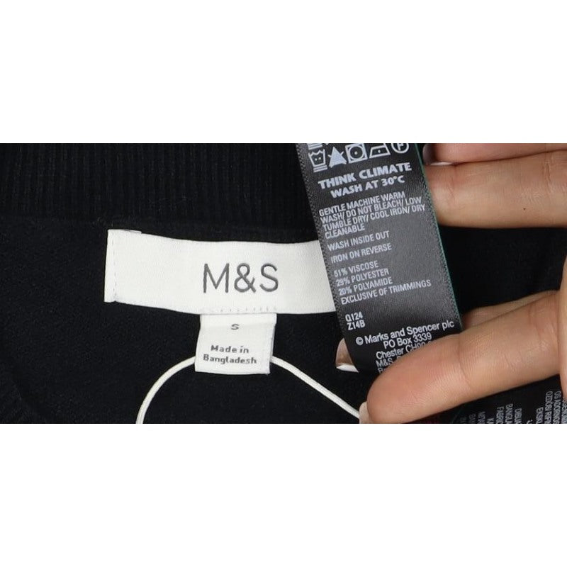 Marks and Spencer Women Black S Star Rhinestone Crew Neck Knit Jumper