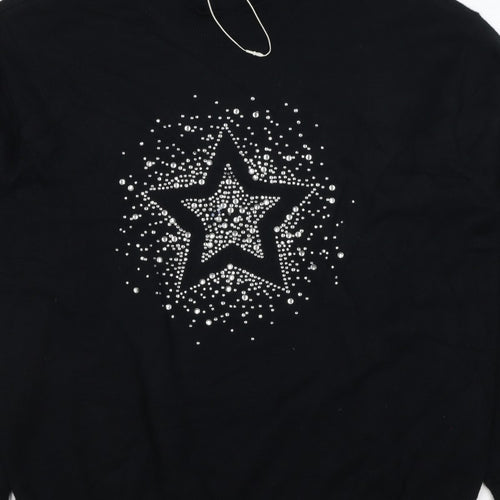 Marks and Spencer Women Black S Star Rhinestone Crew Neck Knit Jumper