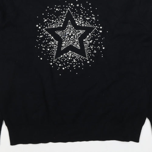 Marks and Spencer Women Black S Star Rhinestone Crew Neck Knit Jumper