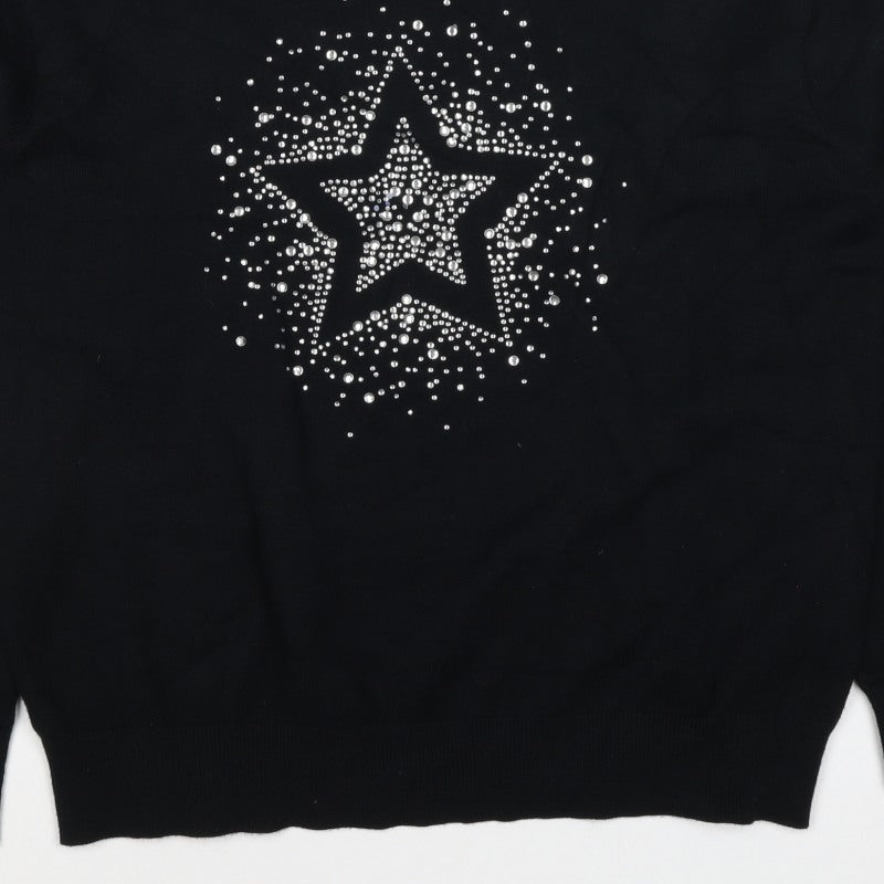 Marks and Spencer Women Black S Star Rhinestone Crew Neck Knit Jumper
