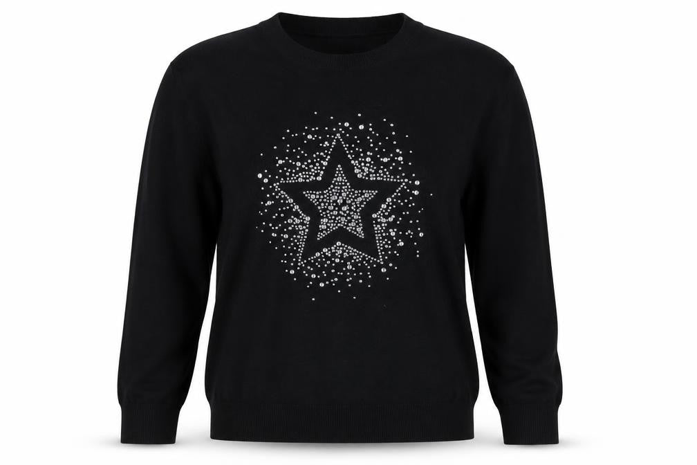 Marks and Spencer Women Black S Star Rhinestone Crew Neck Knit Jumper