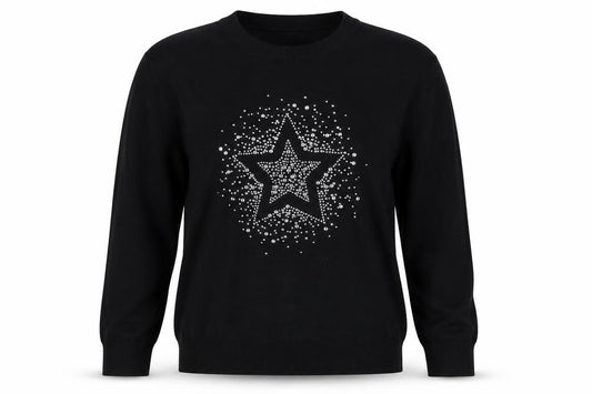Marks and Spencer Women Black S Star Rhinestone Crew Neck Knit Jumper