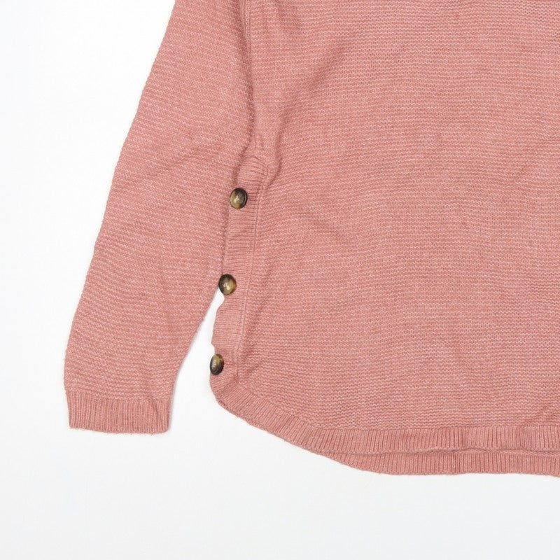 Fat Face Women’s Pink UK 10 Button Side Knit Pullover Jumper