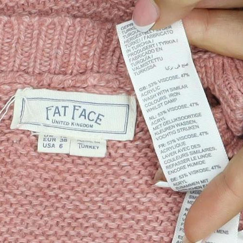 Fat Face Women’s Pink UK 10 Button Side Knit Pullover Jumper