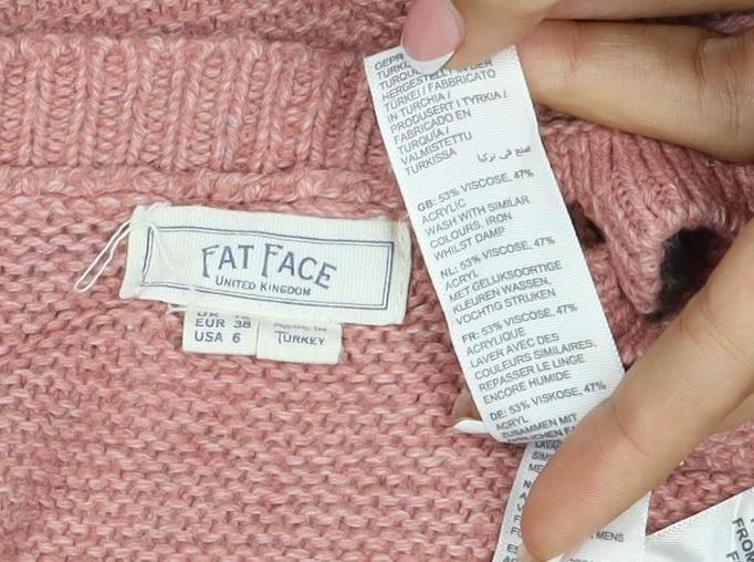 Fat Face Women’s Pink UK 10 Button Side Knit Pullover Jumper