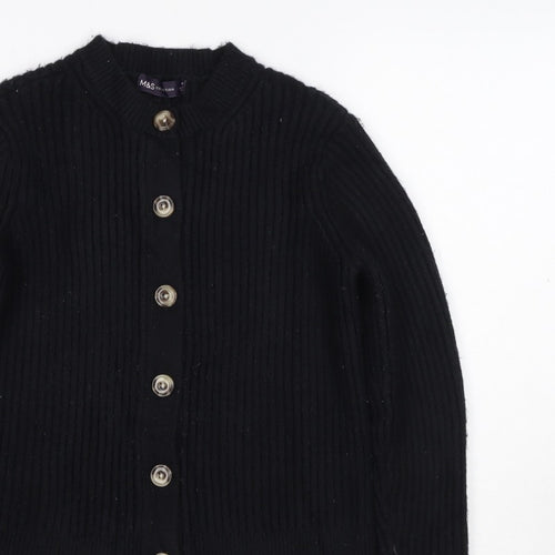 M&S Collection Women Black M Ribbed Button Mock Neck Cardigan