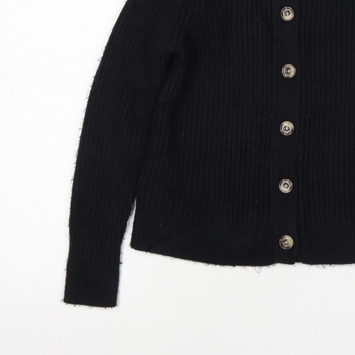 M&S Collection Women Black M Ribbed Button Mock Neck Cardigan