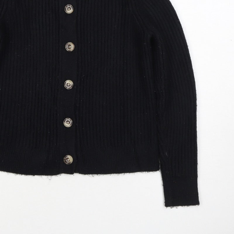 M&S Collection Women Black M Ribbed Button Mock Neck Cardigan