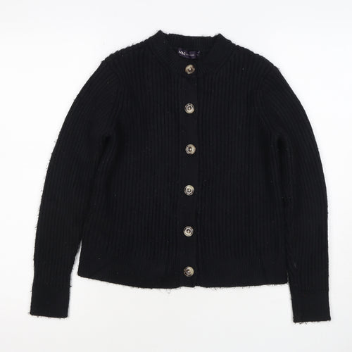 M&S Collection Women Black M Ribbed Button Mock Neck Cardigan