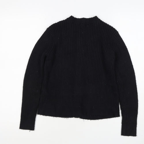 M&S Collection Women Black M Ribbed Button Mock Neck Cardigan