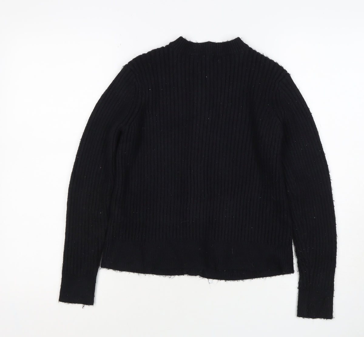 M&S Collection Women Black M Ribbed Button Mock Neck Cardigan