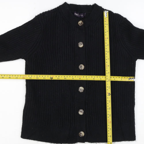M&S Collection Women Black M Ribbed Button Mock Neck Cardigan