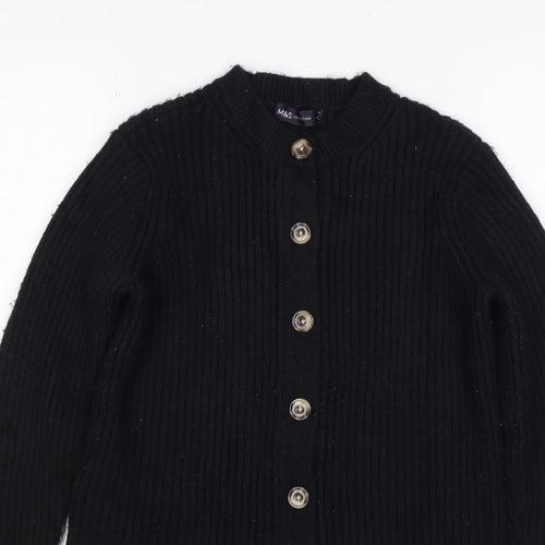 M&S Collection Women Black M Ribbed Button Mock Neck Cardigan