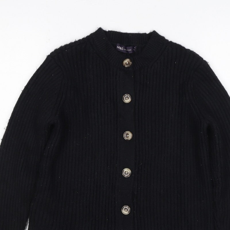 M&S Collection Women Black M Ribbed Button Mock Neck Cardigan