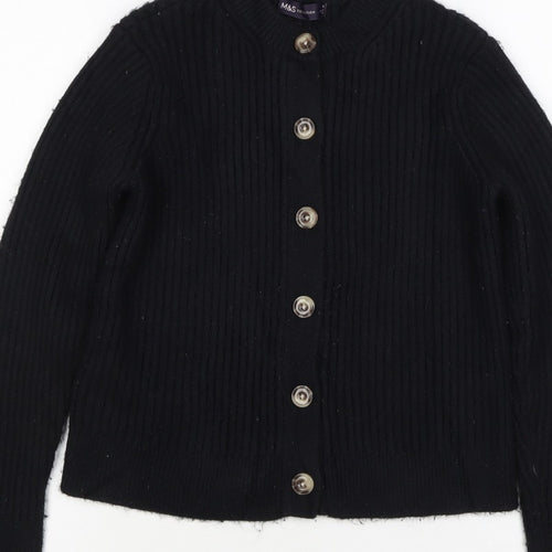 M&S Collection Women Black M Ribbed Button Mock Neck Cardigan