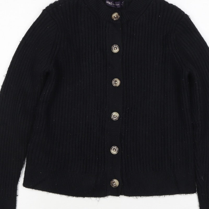 M&S Collection Women Black M Ribbed Button Mock Neck Cardigan