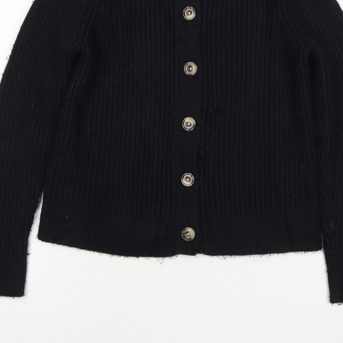 M&S Collection Women Black M Ribbed Button Mock Neck Cardigan