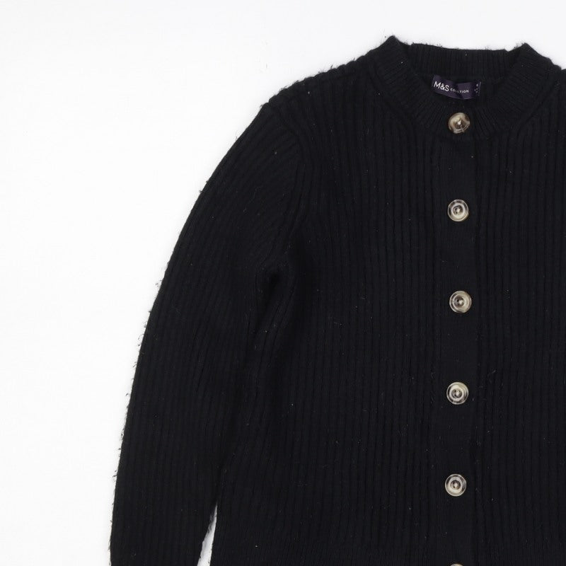 M&S Collection Women Black M Ribbed Button Mock Neck Cardigan