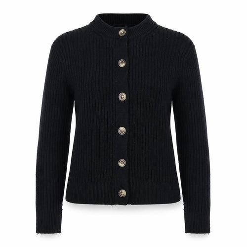 M&S Collection Women Black M Ribbed Button Mock Neck Cardigan