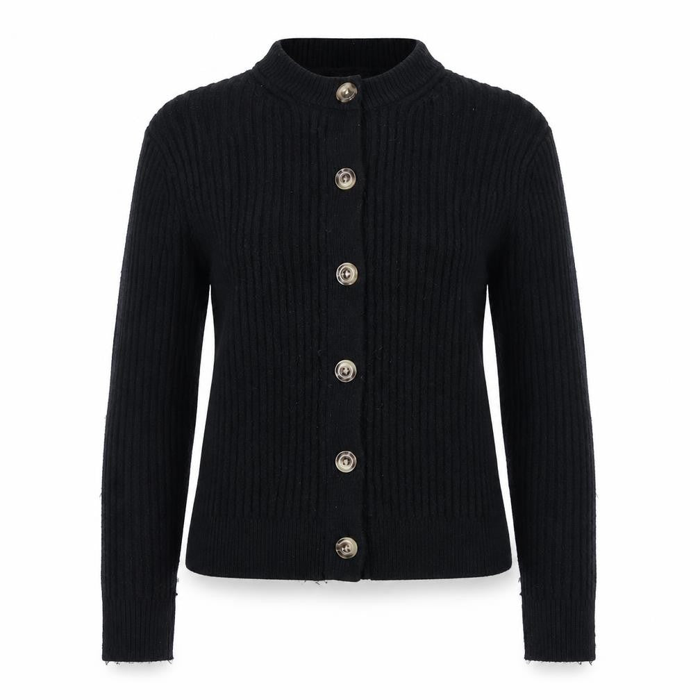 M&S Collection Women Black M Ribbed Button Mock Neck Cardigan