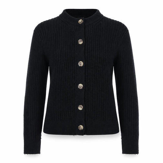 M&S Collection Women Black M Ribbed Button Mock Neck Cardigan