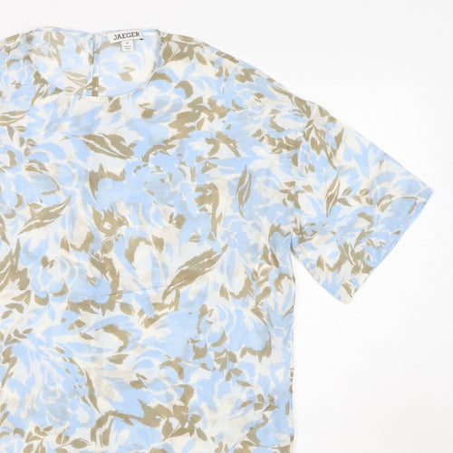 Jaeger Women’s Blue Floral Cotton Silk Size 10 Short Sleeve Blouse