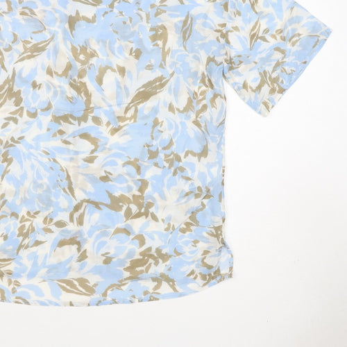 Jaeger Women’s Blue Floral Cotton Silk Size 10 Short Sleeve Blouse