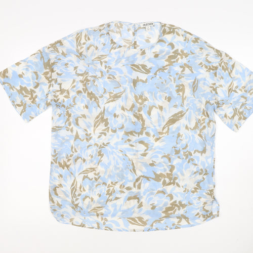 Jaeger Women’s Blue Floral Cotton Silk Size 10 Short Sleeve Blouse