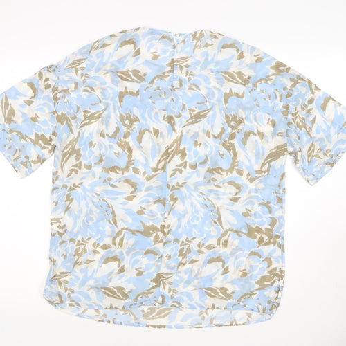 Jaeger Women’s Blue Floral Cotton Silk Size 10 Short Sleeve Blouse