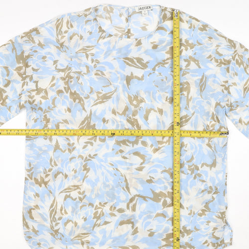 Jaeger Women’s Blue Floral Cotton Silk Size 10 Short Sleeve Blouse