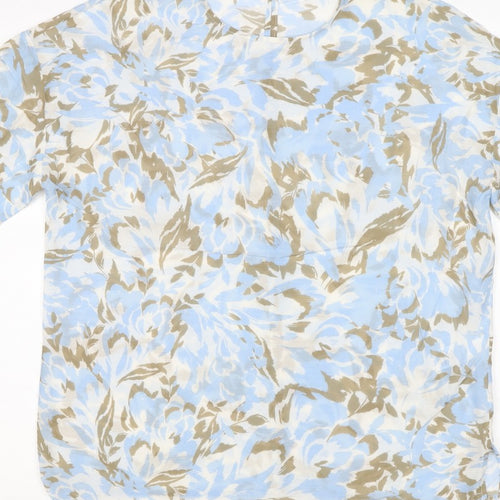 Jaeger Women’s Blue Floral Cotton Silk Size 10 Short Sleeve Blouse
