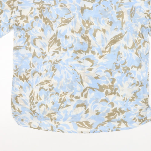 Jaeger Women’s Blue Floral Cotton Silk Size 10 Short Sleeve Blouse