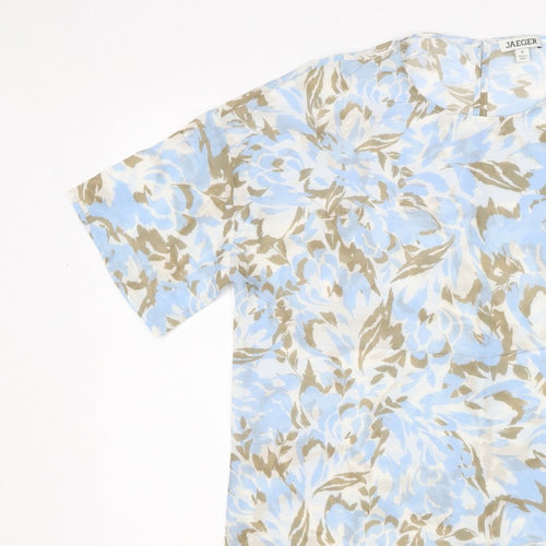 Jaeger Women’s Blue Floral Cotton Silk Size 10 Short Sleeve Blouse