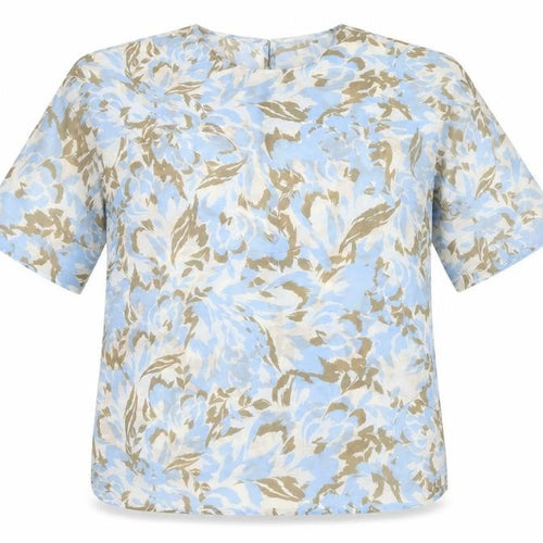 Jaeger Women’s Blue Floral Cotton Silk Size 10 Short Sleeve Blouse