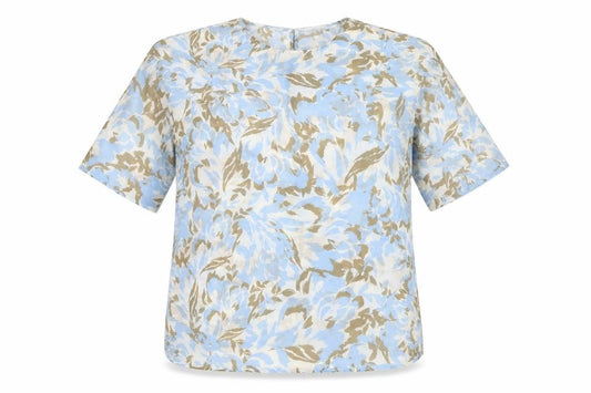 Jaeger Women’s Blue Floral Cotton Silk Size 10 Short Sleeve Blouse