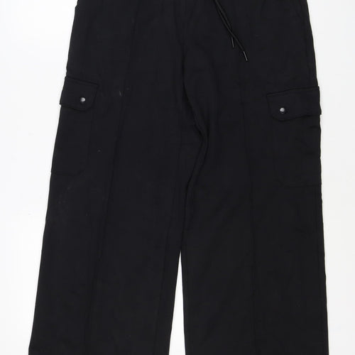 Marks and Spencer Women Black Size 12 Regular Cargo Trousers Drawstring
