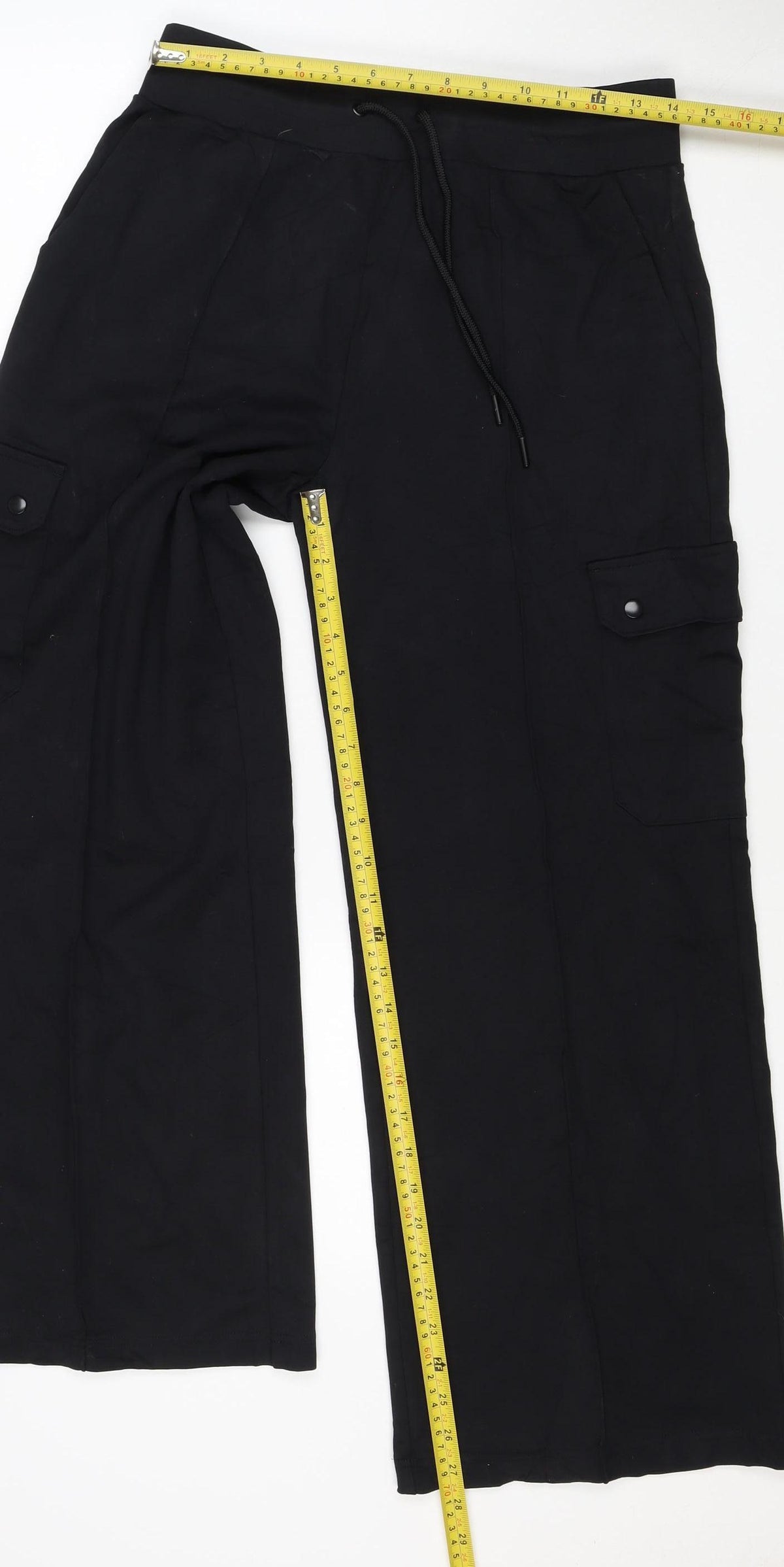 Marks and Spencer Women Black Size 12 Regular Cargo Trousers Drawstring