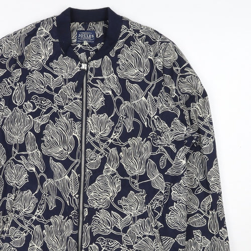 Joules Women Navy Floral Bomber Jacket UK 10 Zip Lined