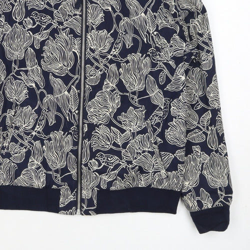 Joules Women Navy Floral Bomber Jacket UK 10 Zip Lined