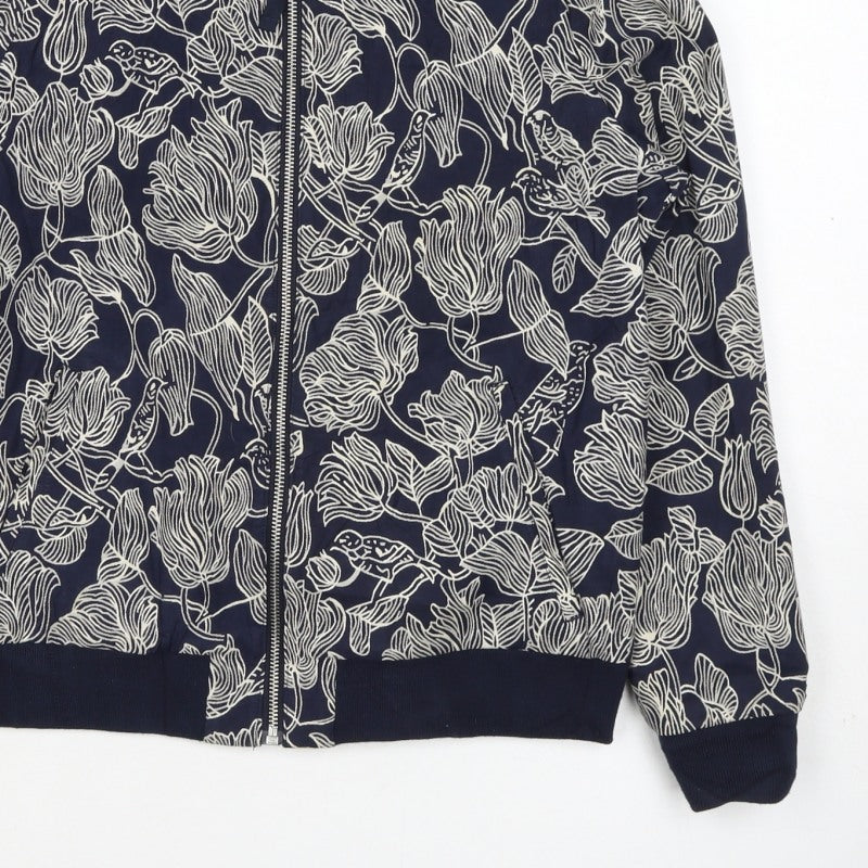 Joules Women Navy Floral Bomber Jacket UK 10 Zip Lined