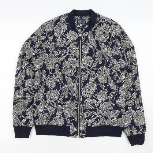 Joules Women Navy Floral Bomber Jacket UK 10 Zip Lined