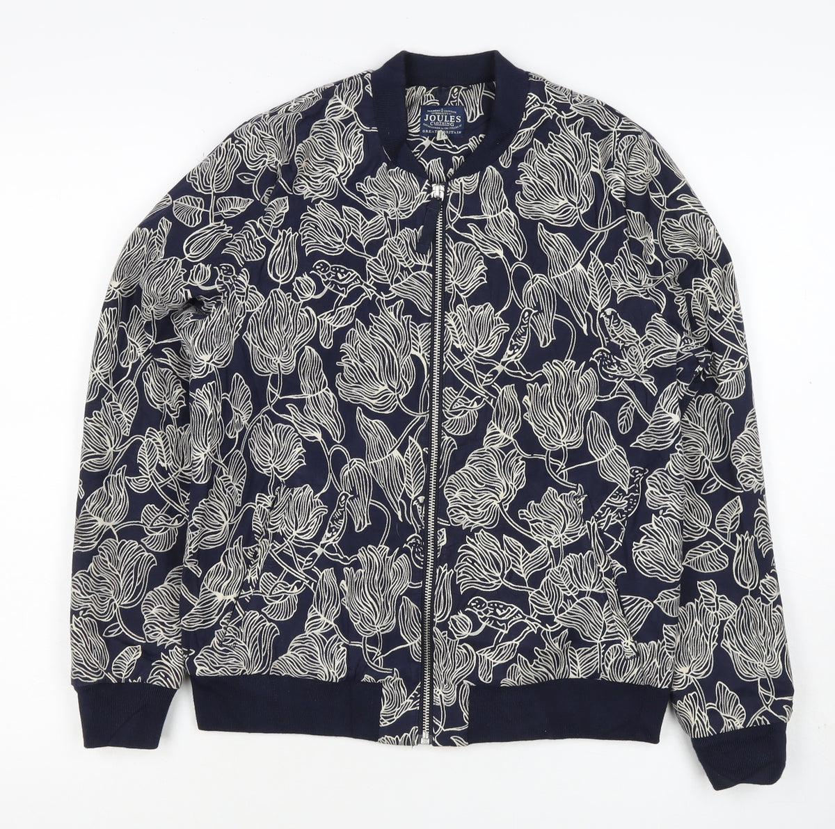 Joules Women Navy Floral Bomber Jacket UK 10 Zip Lined